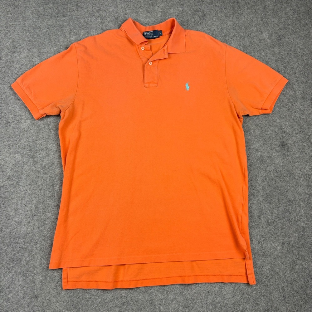 Polo Ralph Lauren Shirt‎ Mens Large Orange Short Sleeve Pique Golf Cotton Polo